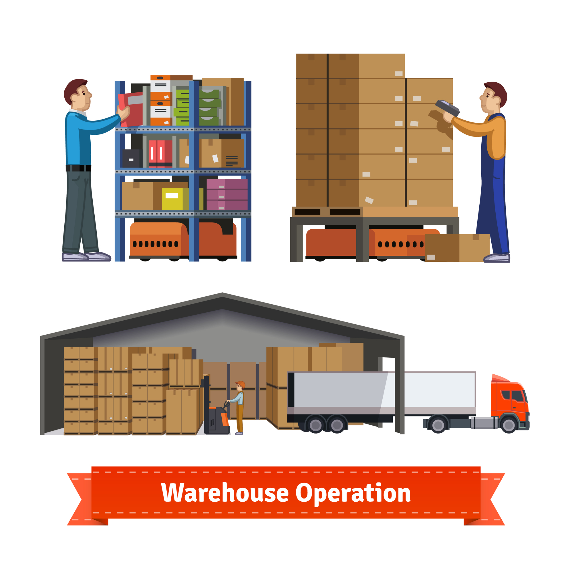 Warehouse operation with stocked inventory and outbound shipments